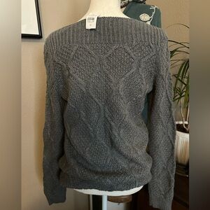 Loft Gray Cable Knit boatneck Sweater medium